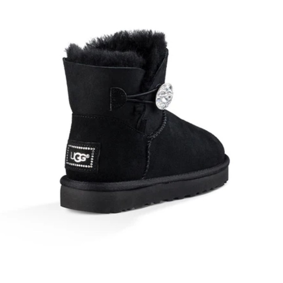 UGG Mini Bailey Button Bling Black Sheepskin Swarovski Sheepskin Suede Boot - Picture 5 of 7